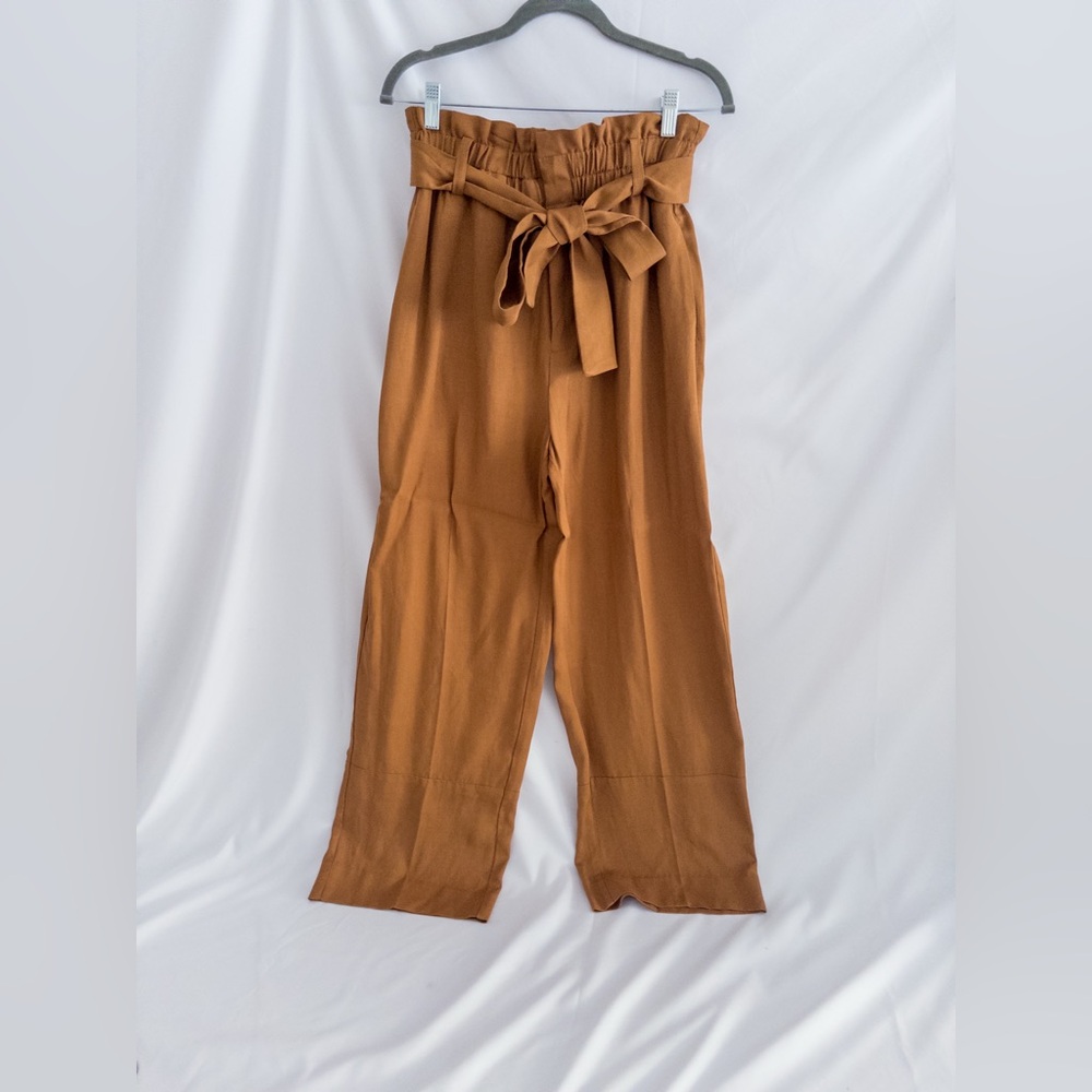 J.Crew Paperbag Waist Wide Leg Pants Brown Tie Belt High Rise Size 6